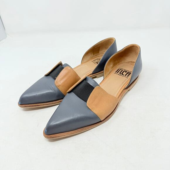 Fortress of Inca Leather Flats Size 7 Two-Tone Blue Tan Pointed Toe D’Orsay - Picture 1 of 12
